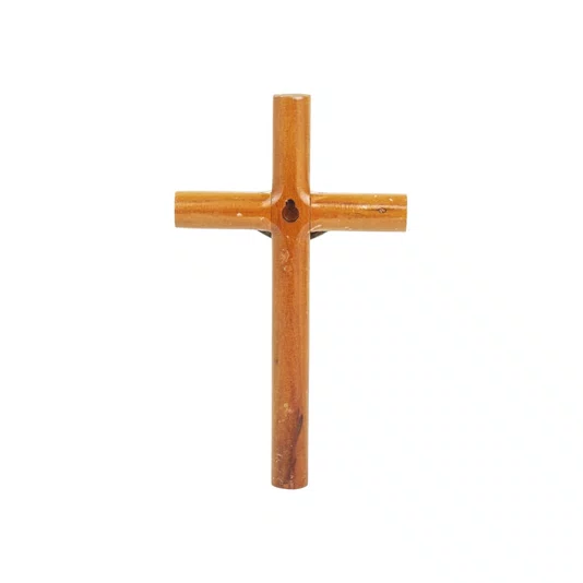 Crucifixo de Parede Redondo em Madeira de Demolição - 19cm