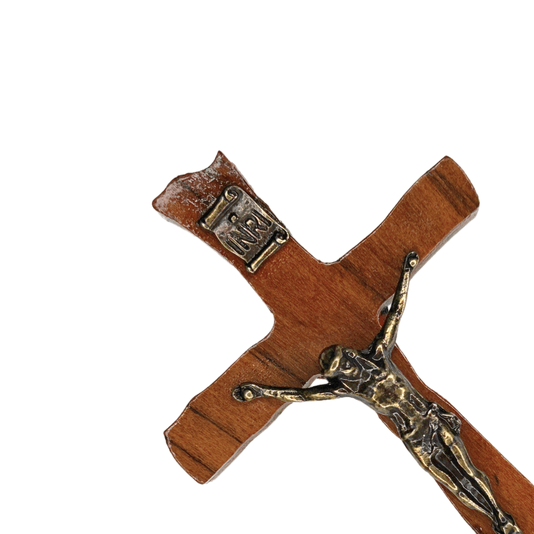 Crucifixo de Parede Rústico em Madeira de Demolição - 9cm