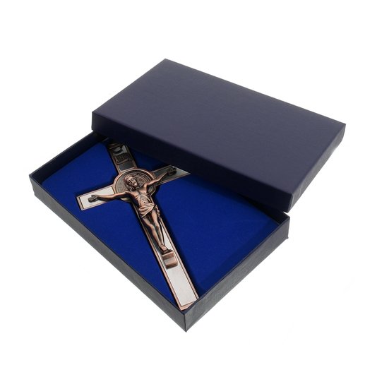 Crucifixo de São Bento para Parede em Metal - Cobre 22,5cm