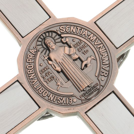 Crucifixo de São Bento para Parede em Metal - Cobre 22,5cm