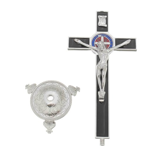 Crucifixo de Mesa São Bento - Preto 21cm