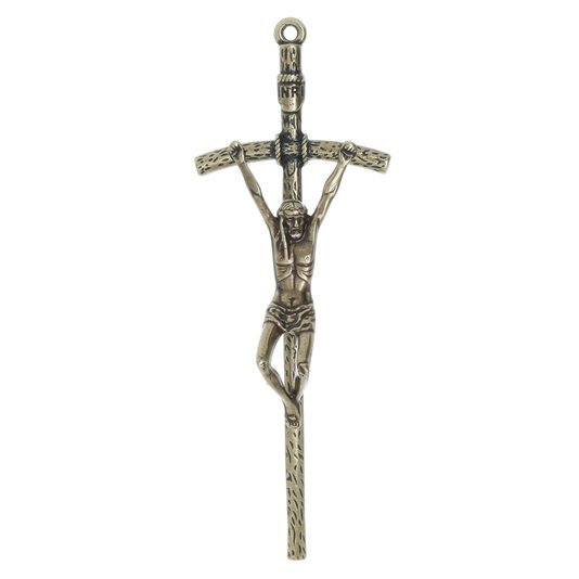 Crucifixo de Parede de São João Paulo II em Metal Ouro Velho - 13cm