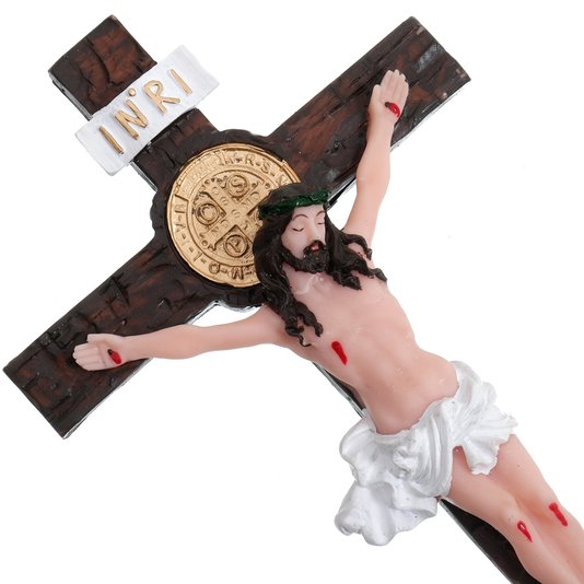 Crucifixo em Resina com Medalha de São Bento - 25,5cm