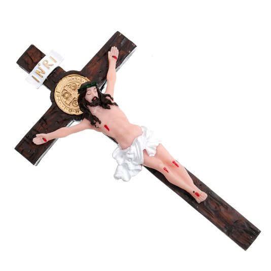 Crucifixo em Resina com Medalha de São Bento - 25,5cm
