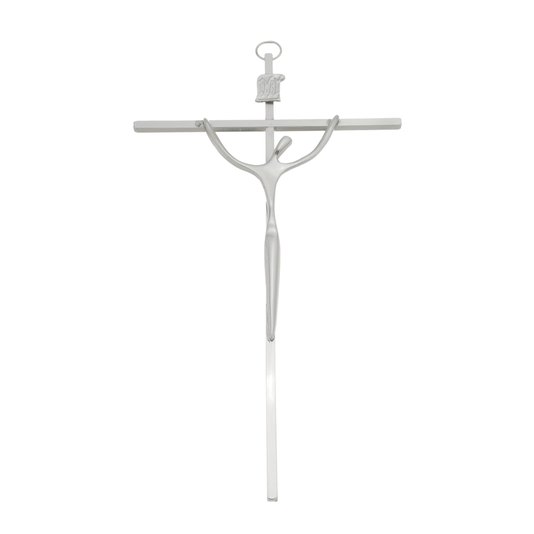 Crucifixo Estelizado de Parede Quadrado - Metal - Prata - 21cm
