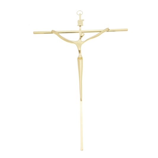 Crucifixo Estilizado de Parede Quadrado - Metal - 28cm - Dourado