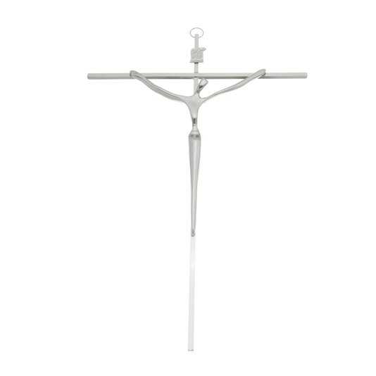 Crucifixo Estilizado de Parede Quadrado - Metal - 28cm - Prata