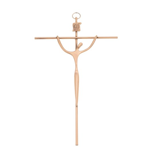 Crucifixo Estilizado de Parede Redondo - Metal - Cobre - 20cm