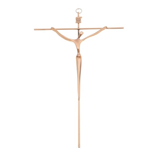 Crucifixo Estilizado de Parede Redondo - Metal - Cobre - 28cm