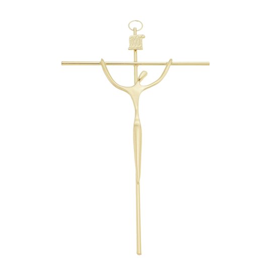 Crucifixo Estilizado de Parede Redondo - Metal - Dourado - 20cm