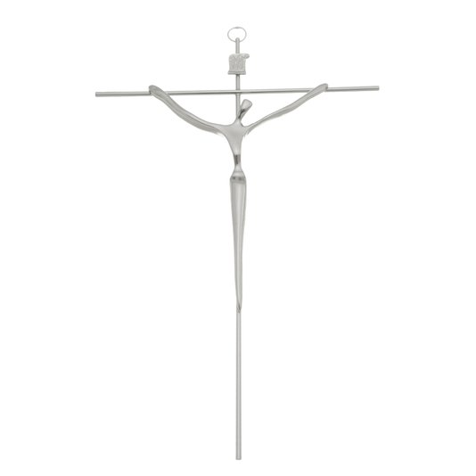 Crucifixo Estilizado de Parede Redondo - Metal - Prata - 28cm