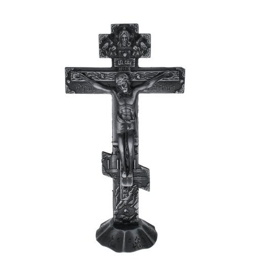 Crucifixo Trabalhado em Metal Prata Envelhecida 17,5cm