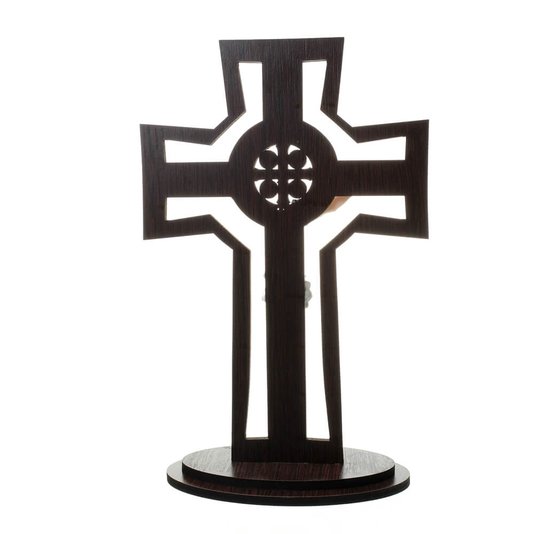 Crucifixo com Medalha de São Bento Gravada a Laser e Cristo em Resina 28cm