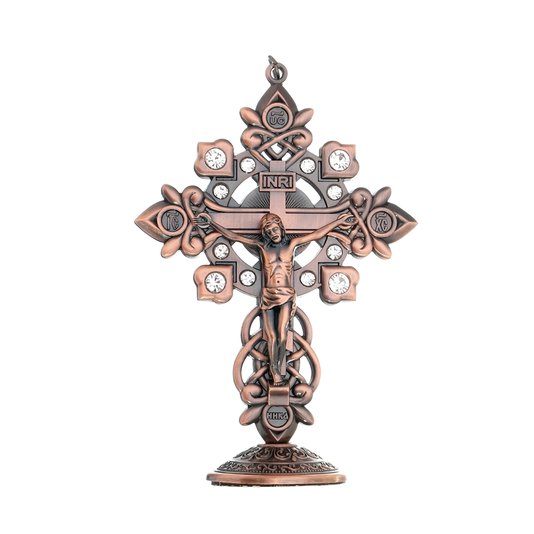 Crucifixo de mesa com strass - Cobre 14,5cm