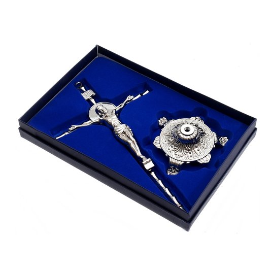 Crucifixo de Mesa São Bento - Prata 27,5cm