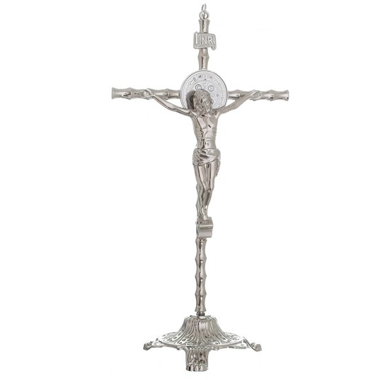 Crucifixo de Mesa São Bento - Prata 27,5cm