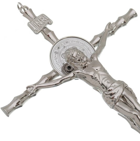 Crucifixo de Mesa São Bento - Prata 27,5cm