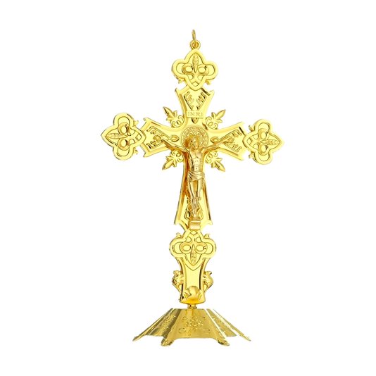 Crucifixo de mesa São Bento - Dourado 21cm