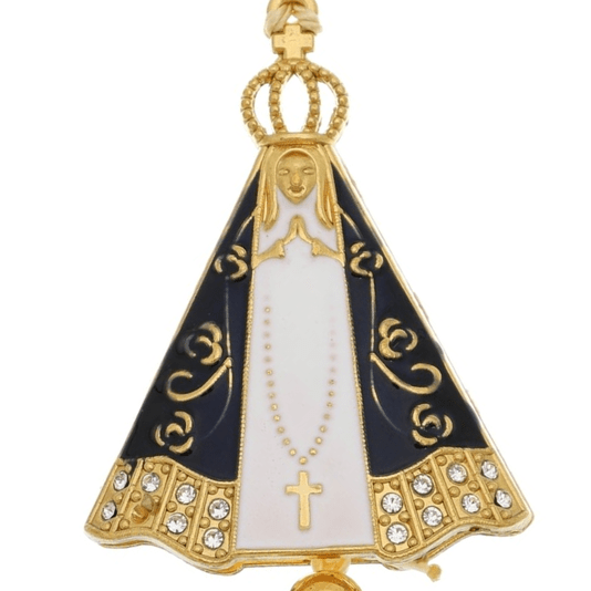Dezena para Carro Nossa Senhora Aparecida com Strass e Contas Craqueladas