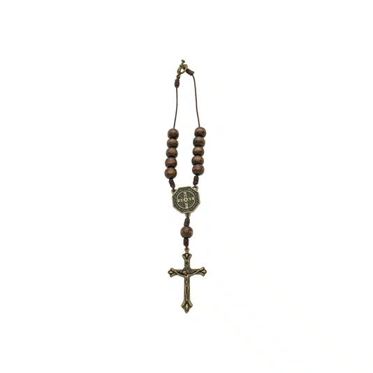 Dezena para Carro São Bento Madeira Marrom Escuro 10mm e Cruz
