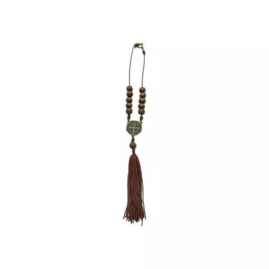 Dezena para Carro São Bento Madeira Marrom Escuro 10mm e Pompom