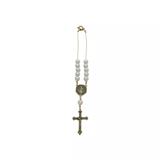 Dezena para Carro São Bento Pérola Abs Branca 10mm e Cruz