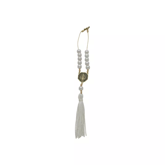 Dezena para Carro São Bento Pérola Abs Branca 10mm e Pompom