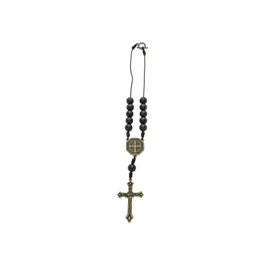 Dezena para Carro São Bento Pérola Preta 10mm e Cruz