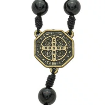 Dezena para Carro São Bento Pérola Preta 10mm e Cruz