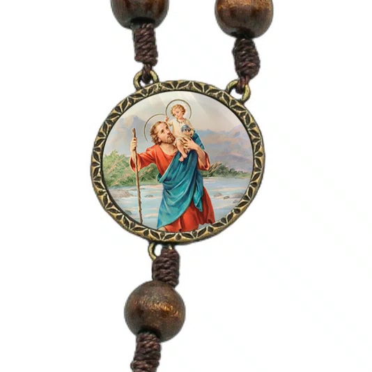 Dezena para Carro São Cristóvão de Madeira Marrom Escuro 10mm