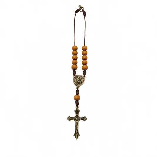Dezena para Carro São Miguel Madeira Marrom Claro 10mm e Cruz