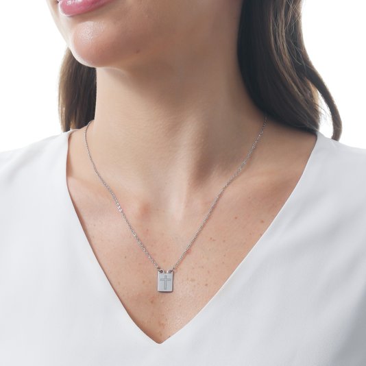 Escapulário com Medalha de Cruz e Fé Gravados a Laser - Inox