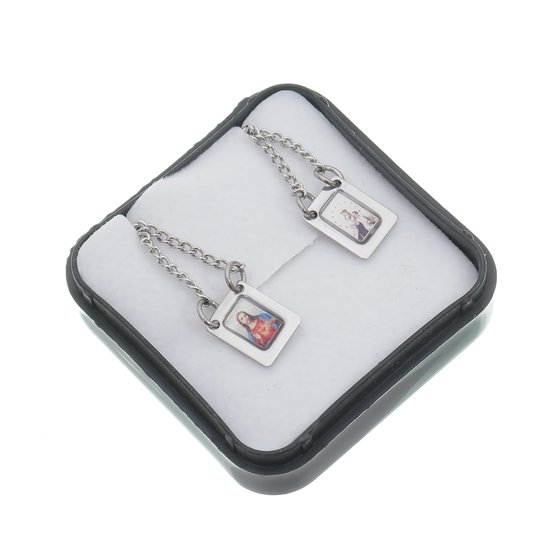 Escapulário de Nossa Senhora do Carmo com Medalha Mini Colorida - Inox
