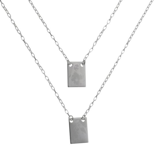 Escapulário Masculino de Nossa Senhora do Carmo Gravada a Laser - Inox