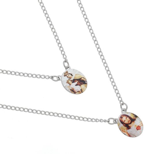 Escapulário de Nossa Senhora do Carmo com Medalha Oval Colorida - Inox