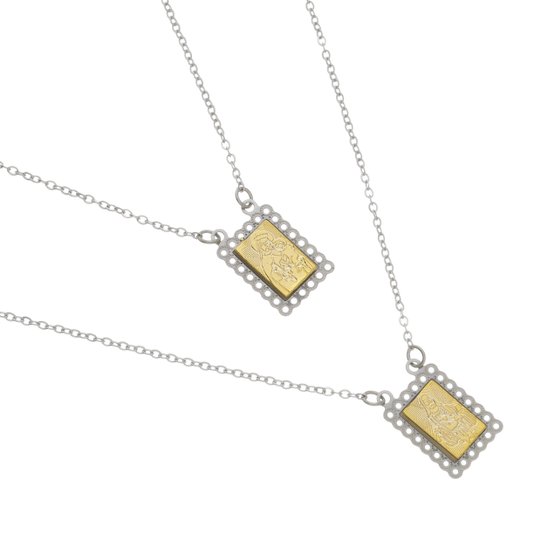 Escapulário de Nossa Senhora do Carmo Prata e Dourado - Inox