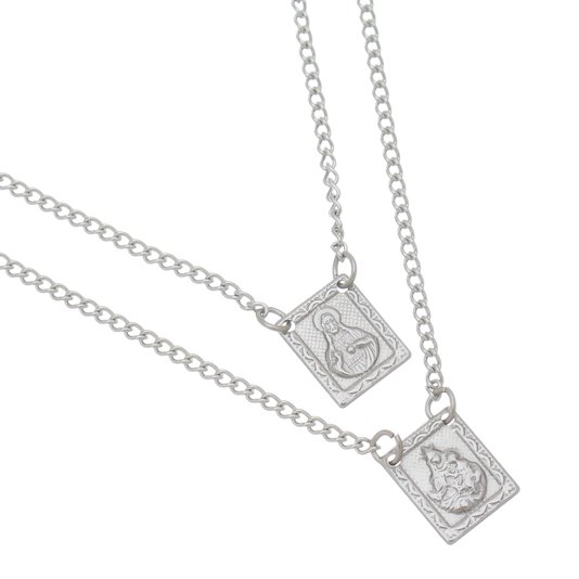 Escapulário de Nossa Senhora do Carmo com Borda Desenhada e Alto Relevo - Inox