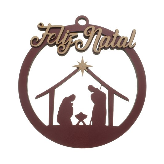 Guirlanda de Natal da Sagrada Família em MDF - Vermelho