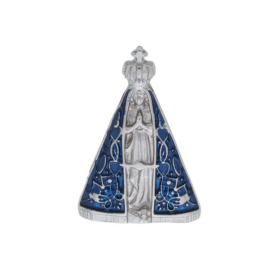 Ímã de Nossa Senhora Aparecida em Metal - Prata e Azul