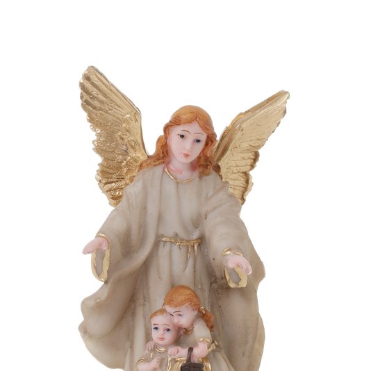 Imagem do Anjo da Guarda Barroco em Resina Branco - 15cm