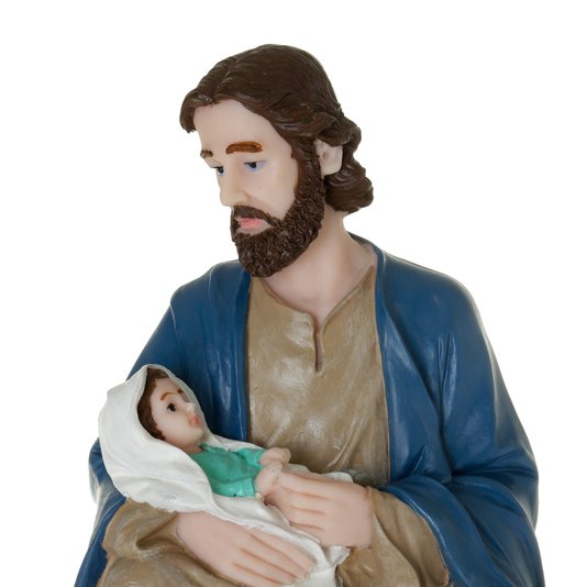 Imagem de São José Sentado Com o Menino Jesus No Colo em Resina - 19cm