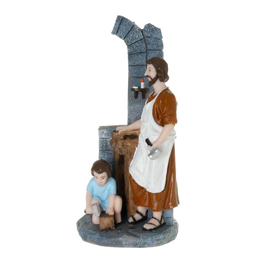 Imagem de São José Operário com o Menino Jesus em Resina - 20cm