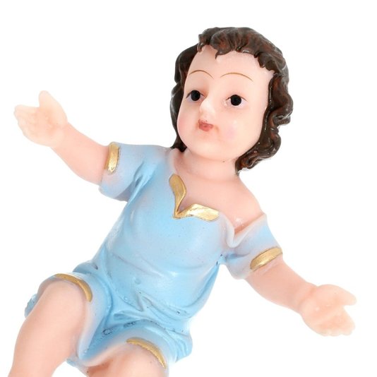 Imagem do Menino Jesus com Manto Azul em Resina - 12,5cm