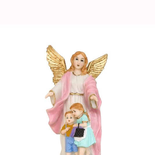 Imagem do Santo Anjo da Guarda na Cor Rosa em Resina - 30cm