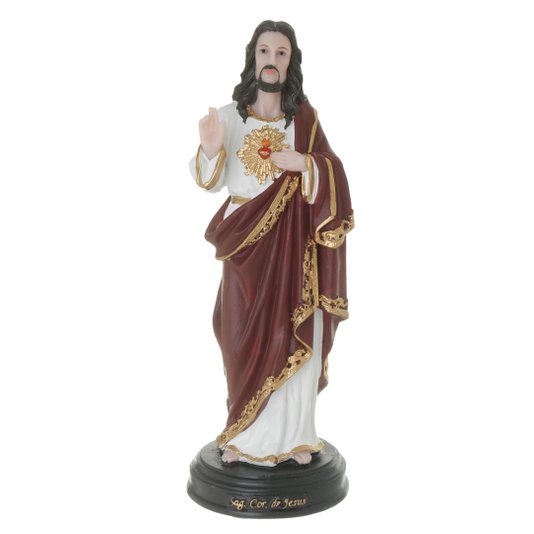 Imagem do Sagrado Coração de Jesus em Resina Colorida - 22cm