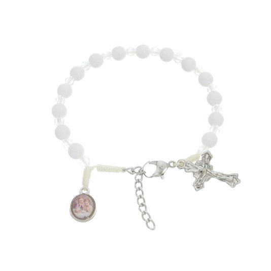 Kit Cheguei Infantil com Terço, Pulseira e Chaveiro - Branco