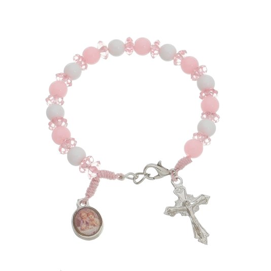 Kit Cheguei Infantil com Terço, Pulseira e Chaveiro - Rosa
