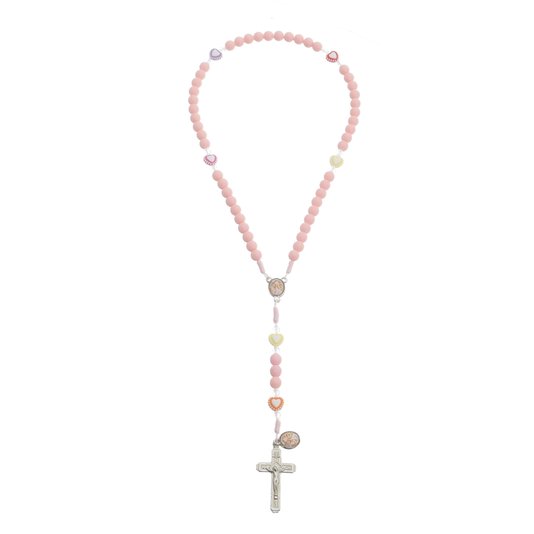 Kit Cheguei Infantil com Terço, Pulseira e Chaveiro - Rosa