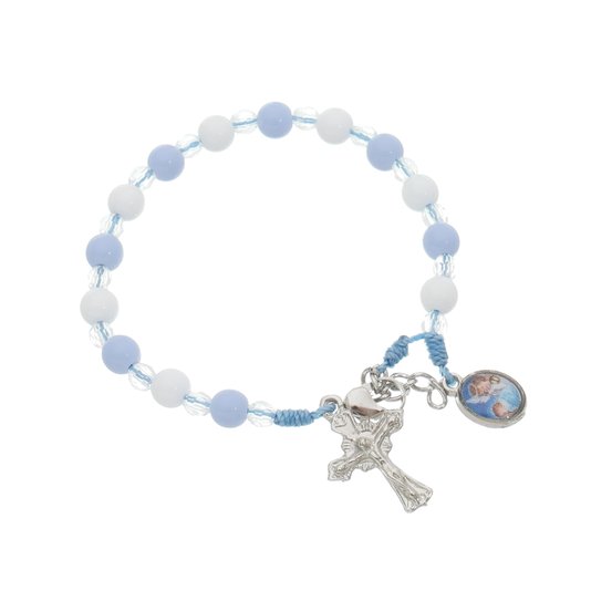 Kit Cheguei Infantil com Terço, Pulseira e Chaveiro - Azul