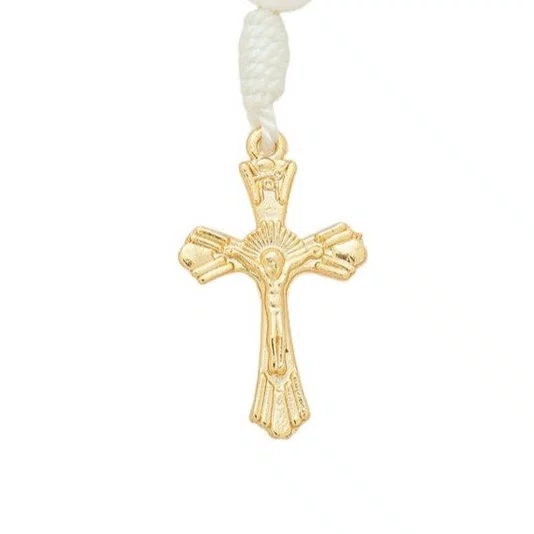 Kit Dezena Divino Espírito Santo Dourado Pérola Abs Branca 8mm 6un
